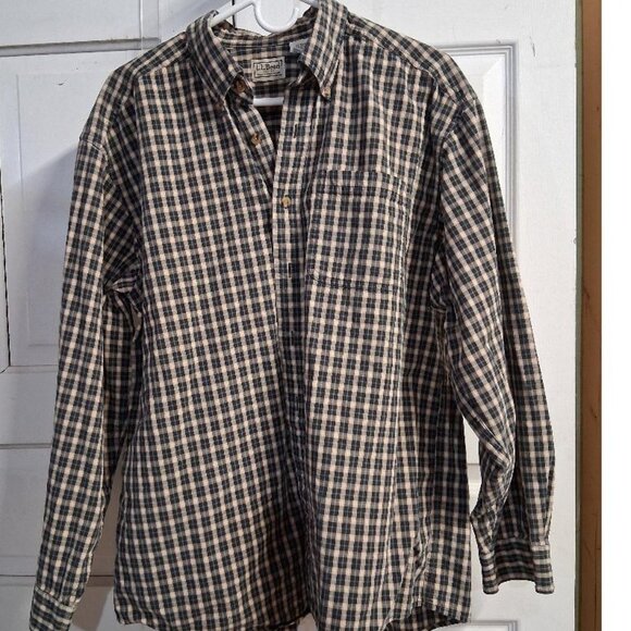 L.L. Bean Mens Plaid Button-Down Shirt Gingham Cotton Long Sleeve Size Large - Picture 1 of 6